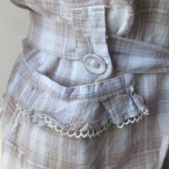 NWT Tan and White Plaid Ruffled Peplum Belted Jacket by Jolt Size M - Picture 7 of 15